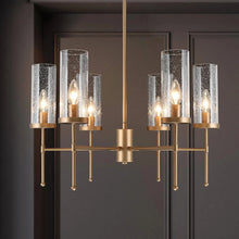 Anila Satin Gold Modern Chandelier with Seeded Glass 