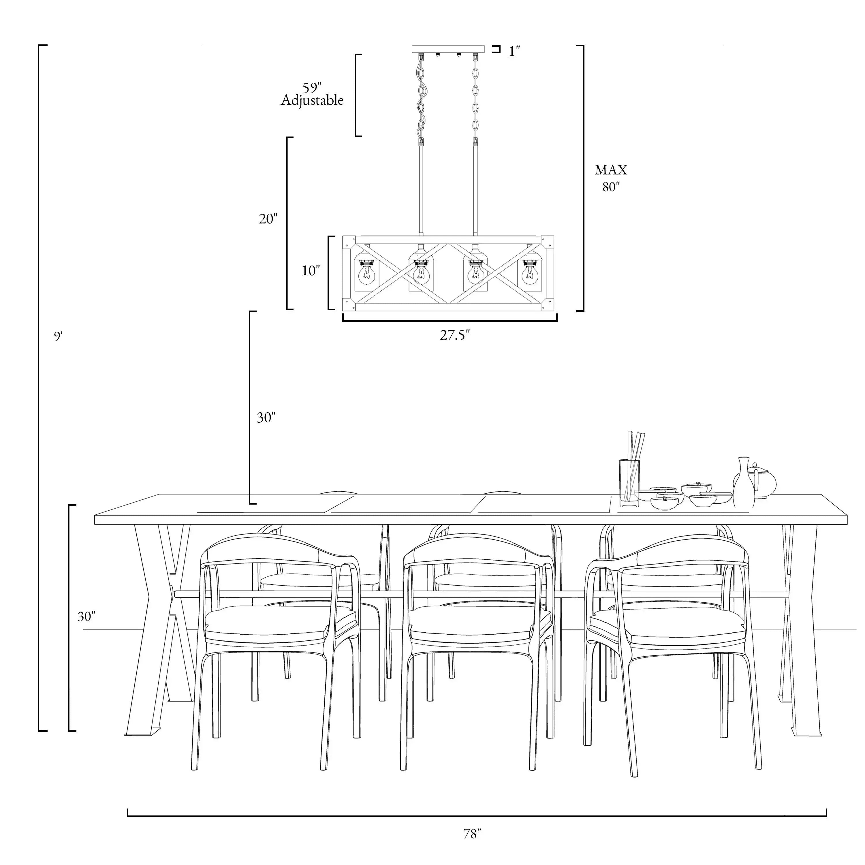 LNC Island Chandelier Over Dining Table，Rectangle Wood Chandelier-4 Lights