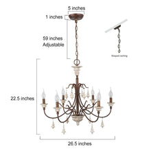 Distressed Wood French Country Chandelier with Pendants 