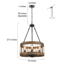 LNC Wooden Drum-Shaped Chandelier 5 lights-Clearance 189.99