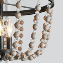 Damla Wood Beads Mix Crystal 3-Light Semi Flush Mount 