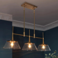 Lacquered Brass Kitchen Island Lighting with Glass Shades 