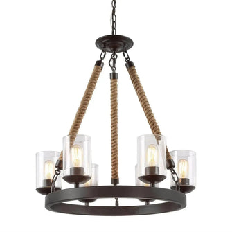LNC Rope Wagon Wheel with Glass Shade Chandeliers - 6 Lights 259.99