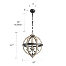 Carol Rustic Birch Wood Orb 3-Light Chandelier 