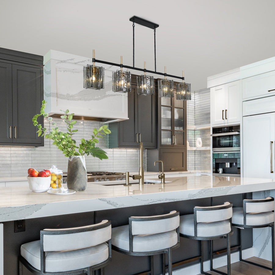 HANA OFFICIAL LIGHT ՏTIᑕK 2本セット LNC Echonalyri 5-Light 63-in Modern Black&Brass Kitchen Island Light