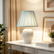 Light blue cloth ceramic table lamp
