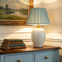 Light blue cloth ceramic table lamp