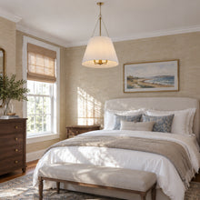beige flower-patterned fabric chandelier